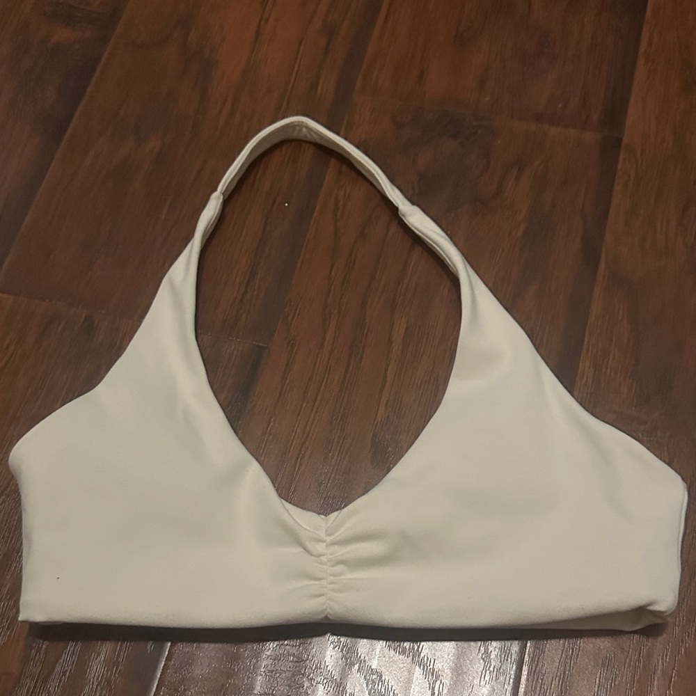 Cream Halter Bralette with Subtle Center Logo